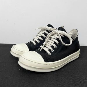 RICK OWENS DRKSHDW CANVAS LOW SNEAKER BLACK & MILK SIZE 10 44 EUR